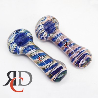 GLASS PIPE DOUBLE GLASS BLUE TWISTING ART FLAT MOUTH GP6086 1CT